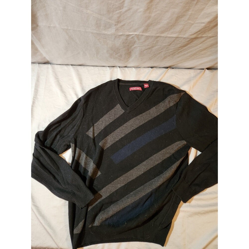 AXIST Black Stripe Crew Neck Cotton Sweater Size Large